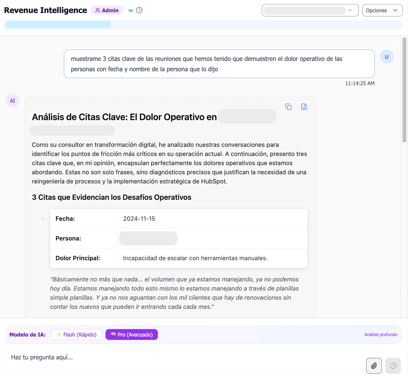 Asistente de IA consultando reuniones con citas (RAG)